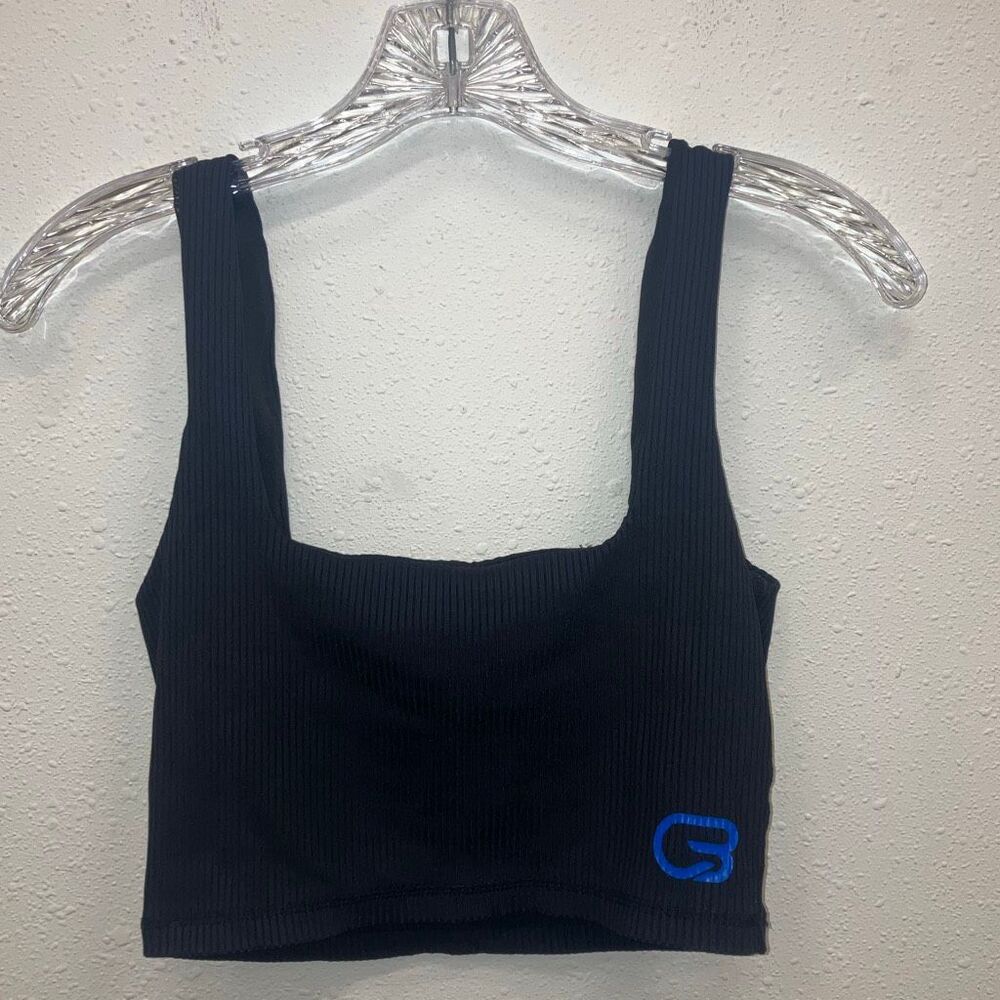 Glyder Black Square neck Ribbed Shelf bra Activewear Bra Small #715